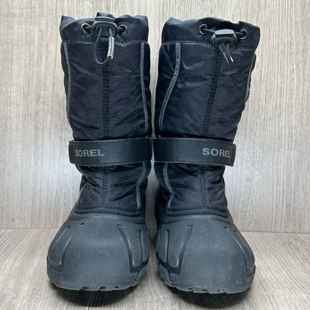 SOREL Snow Boots Youth Sz 4 Flurry Waterproof Insulated Winter Black 1638081016